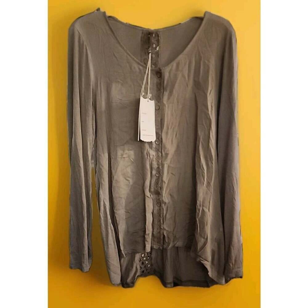 Monoreno Top Womens Large Beige Woven Embroidered Back Trim Nwt A122 Excellent
